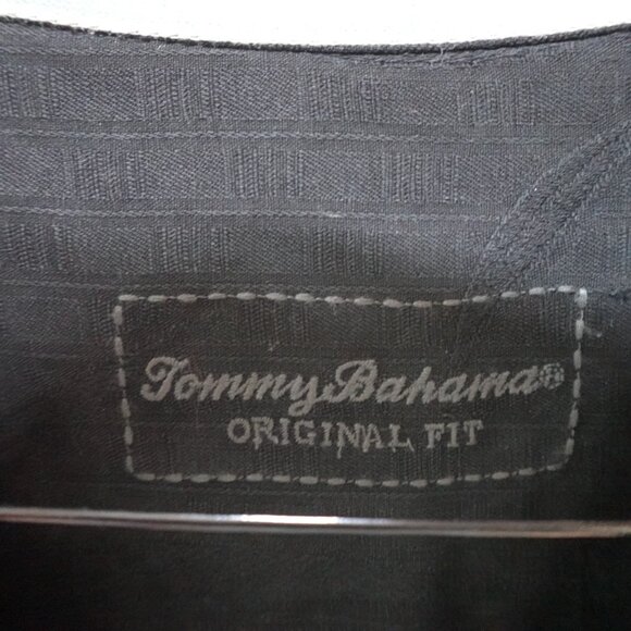 Tommy Bahama Shirt XL Black Solid Floral Jacquard 100% Silk Loop Collar - Picture 2 of 8